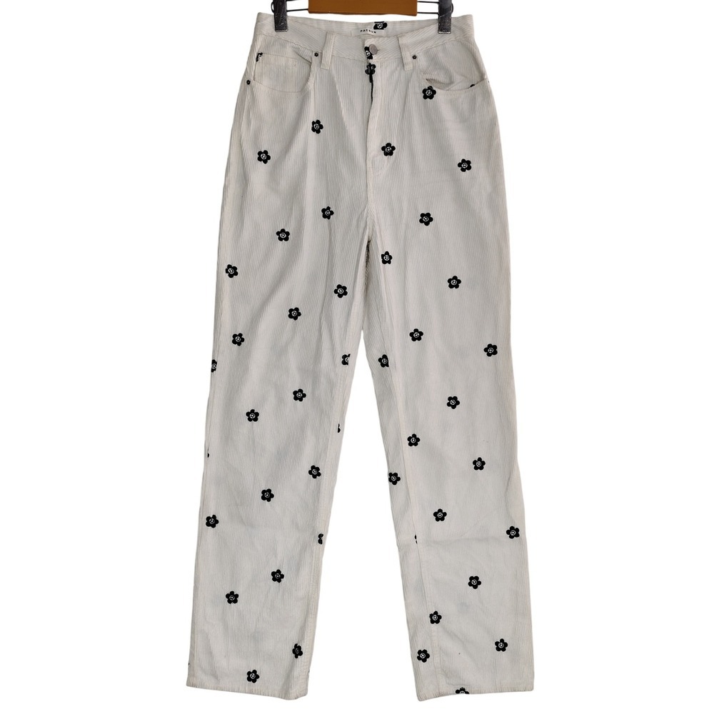 Pacsun Corduroy Jeans Ivory Floral Embroidered Boyfriend Fit 29